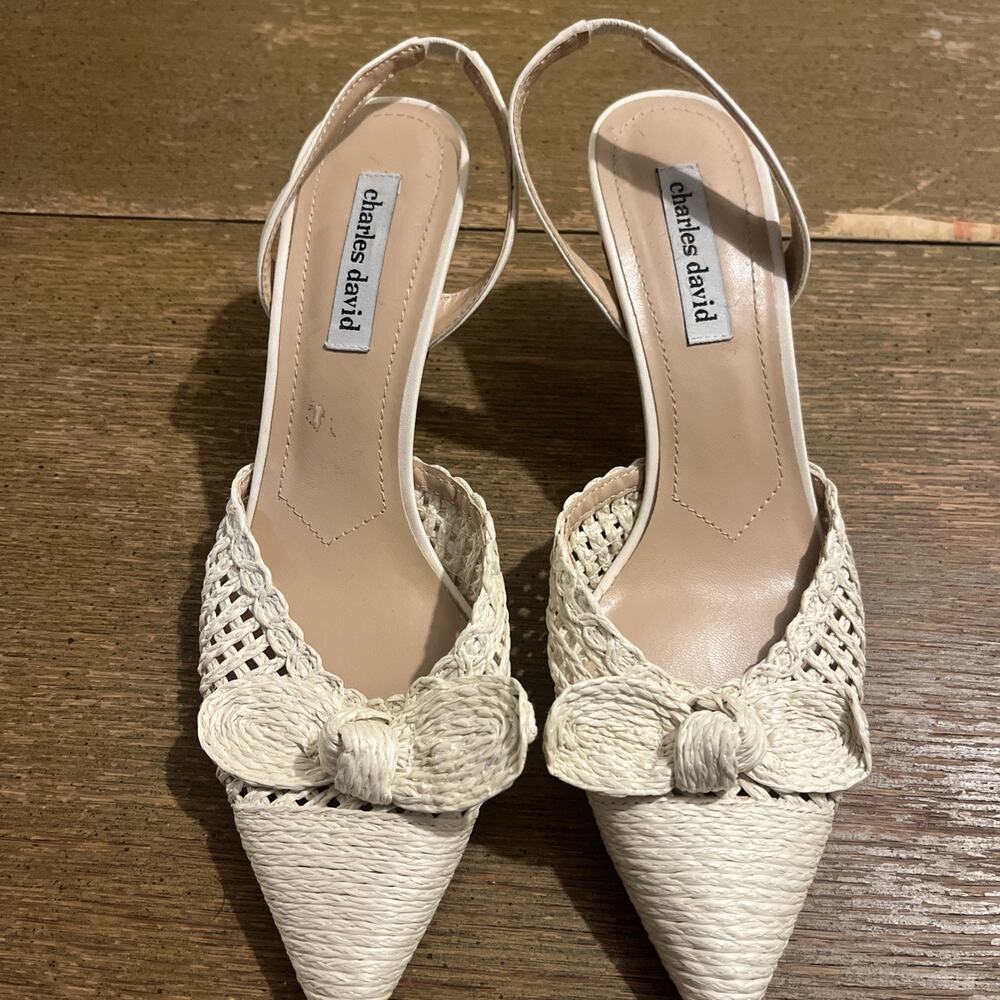 Charles David Allyson Raffia Slingback Pump Heel Shoes Size 9 cream